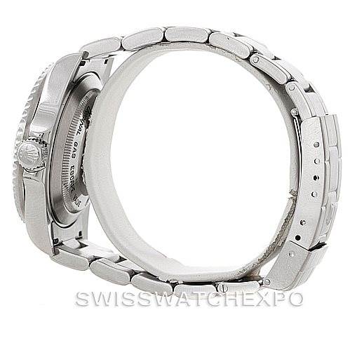 The image shows a side view of a Rolex Sea-Dweller 16600 Men's Stainless Steel Black Dial 16600 Men's Stainless Steel Black Dial watch, highlighting the case, bezel, and bracelet.