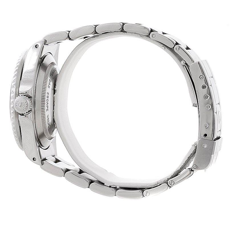 The image shows a side view of a Rolex Sea-Dweller 16600 Men's Stainless Steel Black Dial 16600 Men's Stainless Steel Black Dial watch, highlighting the case, crown, and bracelet.