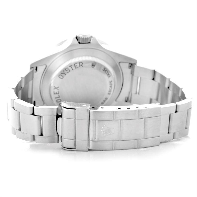 The image shows the back of the Rolex Sea-Dweller 16600 Men
s Stainless Steel Black Dial 16600 Men
s Stainless Steel Black Dial watch, including the case back and bracelet clasp.