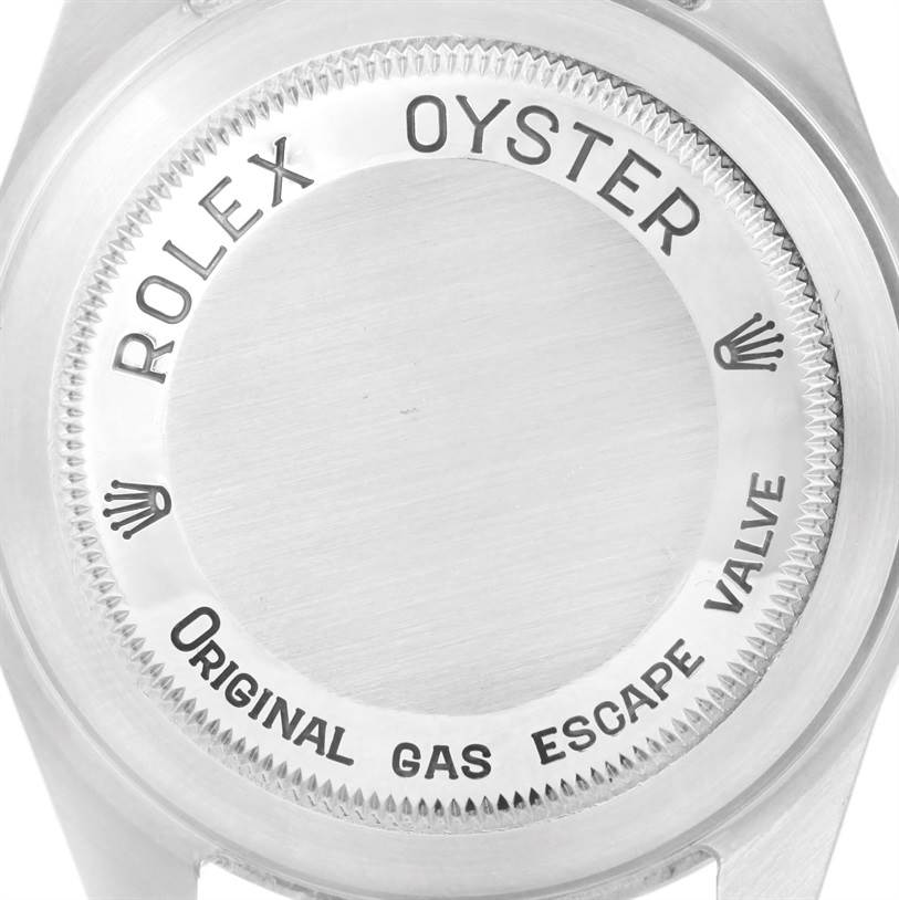 The image shows the back case of a Rolex Sea-Dweller 16600 Men's Stainless Steel Black Dial 16600 Men's Stainless Steel Black Dial watch, highlighting the branding and "Original Gas Escape Valve" text.