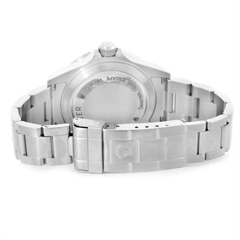 The image shows the back case and metal bracelet clasp of the Rolex Sea-Dweller 16600 Men's Stainless Steel Black Dial 16600 Men's Stainless Steel Black Dial watch.