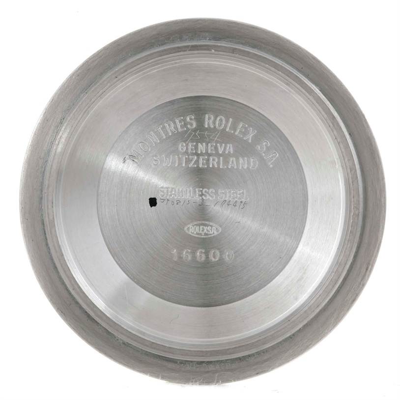 This image shows the inner back cover of a Rolex Sea-Dweller 16600 Men's Stainless Steel Black Dial 16600 Men's Stainless Steel Black Dial watch, model number 16600.