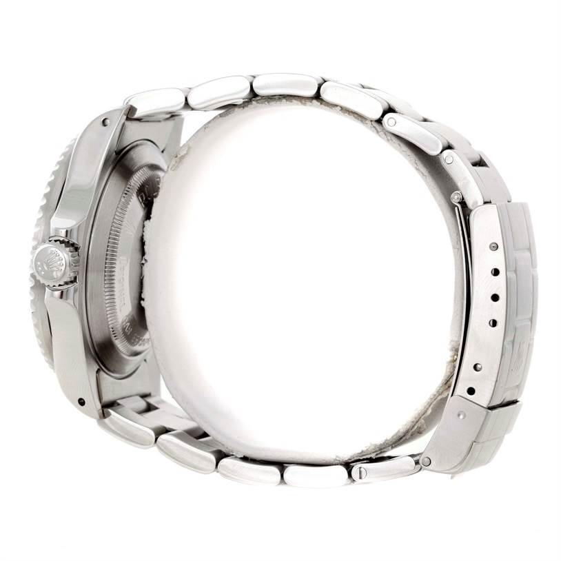 The image shows the side angle of the Rolex Sea-Dweller 16600 Men's Stainless Steel Black Dial 16600 Men's Stainless Steel Black Dial watch, highlighting the crown, case back, and bracelet clasp.