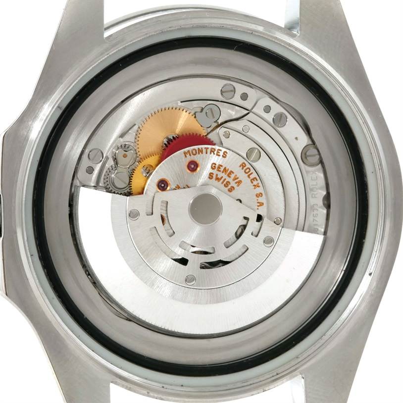 The image shows the internal mechanical movement of a Rolex Sea-Dweller 116660 Men's Stainless Steel Black Dial 116660 Men's Stainless Steel Black Dial model from a back angle, highlighting its gears and rotor.