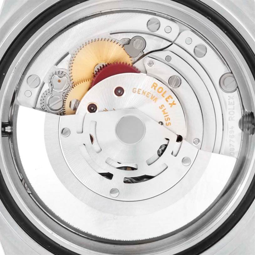 The image shows the inner mechanical movement of the Rolex Sea-Dweller 16600 Men's Stainless Steel Black Dial 16600 Men's Stainless Steel Black Dial watch from a close-up, rear view angle.