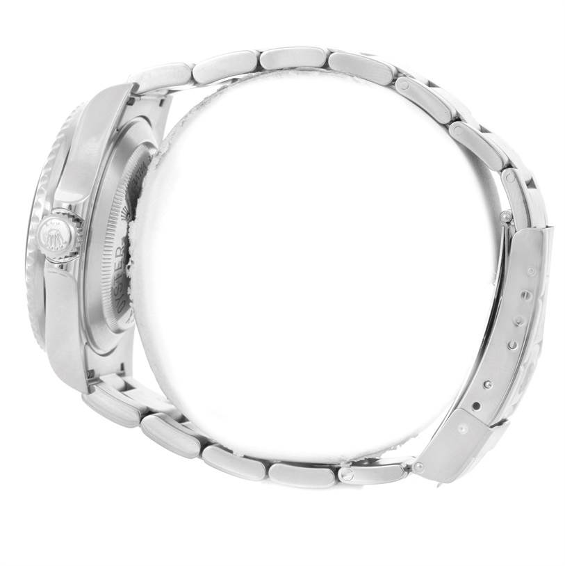 This image shows the side profile of the Rolex Sea-Dweller 16600 Men's Stainless Steel Black Dial 16600 Men's Stainless Steel Black Dial watch displaying its bracelet, casing, and crown.