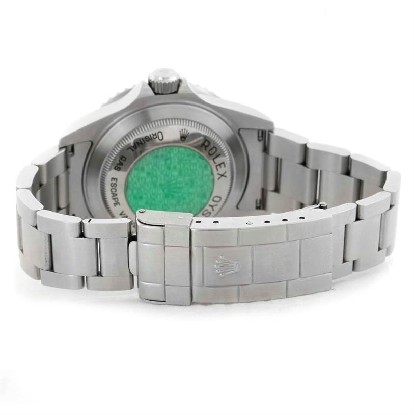 The image shows the back case and bracelet clasp of a Rolex Sea-Dweller 16600 Men's Stainless Steel Black Dial 16600 Men's Stainless Steel Black Dial watch from a rear angle.