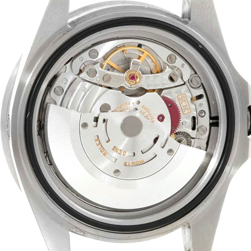 This image shows the inner mechanism and movement components of a Rolex Sea-Dweller 16600 Men's Stainless Steel Black Dial 16600 Men's Stainless Steel Black Dial watch from a back view.