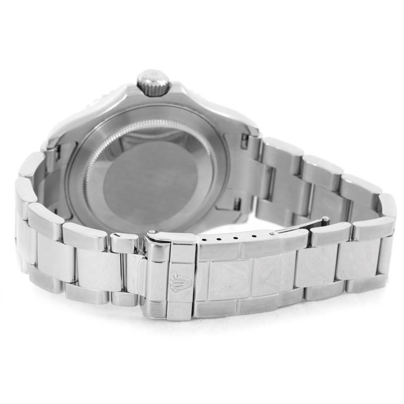 This image shows the back and clasp of the Rolex Yacht-Master 16622 Men's Stainless Steel Silver Dial 16622 Men's Stainless Steel Silver Dial watch in a partially open position.