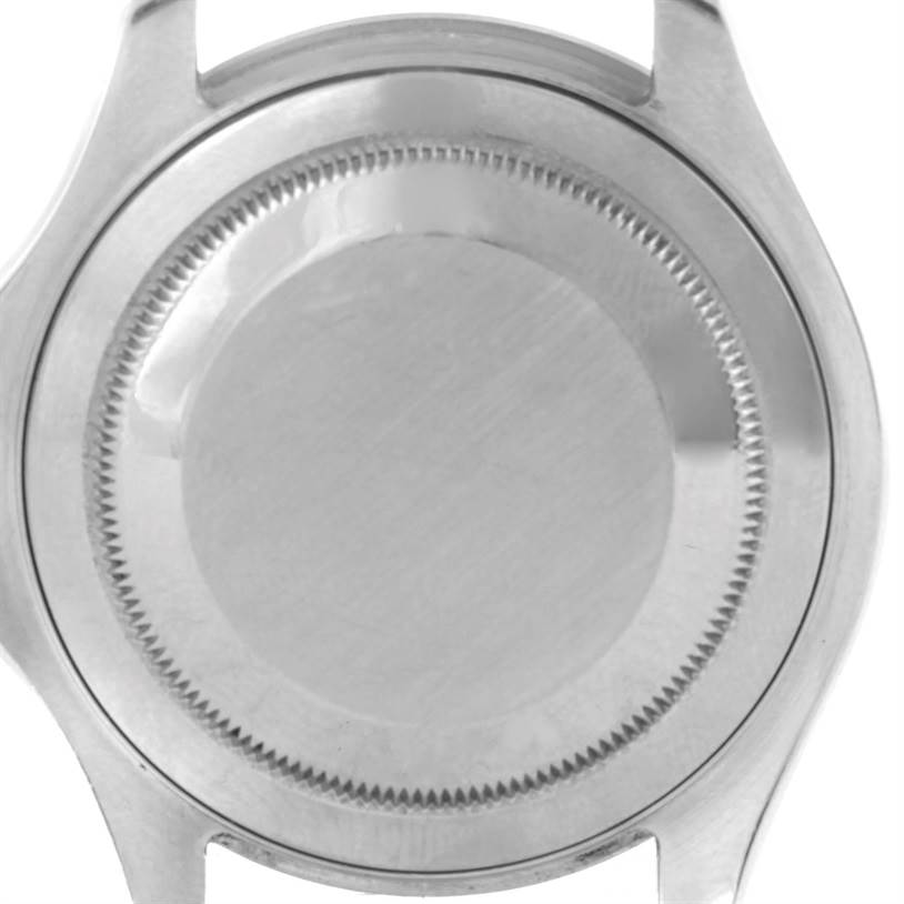 This image shows the case back of the Rolex Yacht-Master 16622 Men
s Stainless Steel Silver Dial 16622 Men
s Stainless Steel Silver Dial watch from a top-down angle.