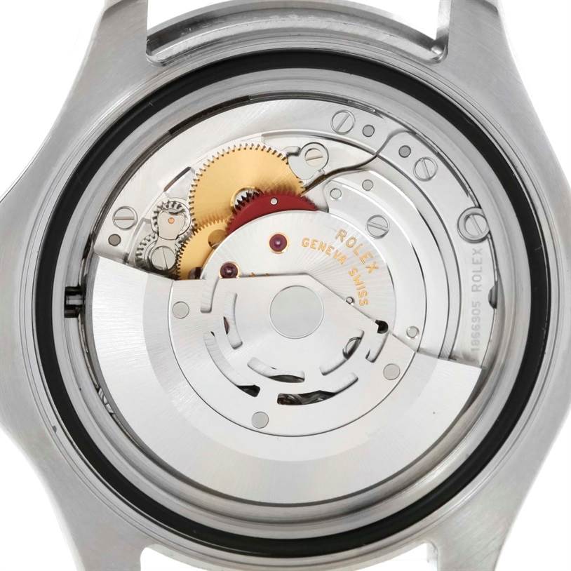 The image shows the movement and internal mechanism of a Rolex Yacht-Master 16622 Men's Stainless Steel Silver Dial 16622 Men's Stainless Steel Silver Dial watch from a rear angle with the case back removed.