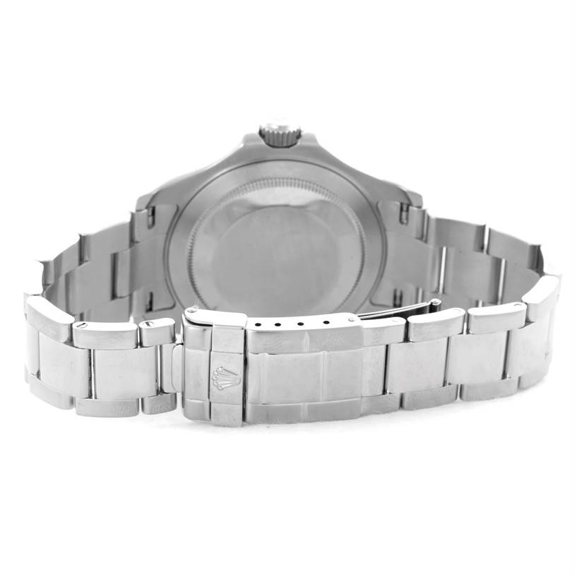 The image shows the back of a Rolex Yacht-Master 16622 Men's Stainless Steel Silver Dial 16622 Men's Stainless Steel Silver Dial watch, including the case back and part of the metal bracelet with the clasp.