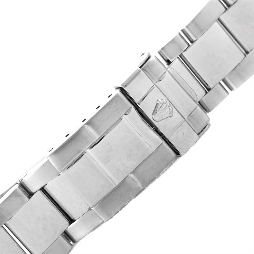 The image shows a close-up of the clasp and bracelet of a Rolex Yacht-Master 16622 Men's Stainless Steel Silver Dial 16622 Men's Stainless Steel Silver Dial watch.