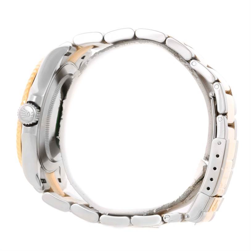 This image shows a side profile of a Rolex Yacht-Master 16623 Men's Stainless Steel Champagne Dial 16623 Men's Stainless Steel Champagne Dial model watch, highlighting its crown, case, and bracelet links.