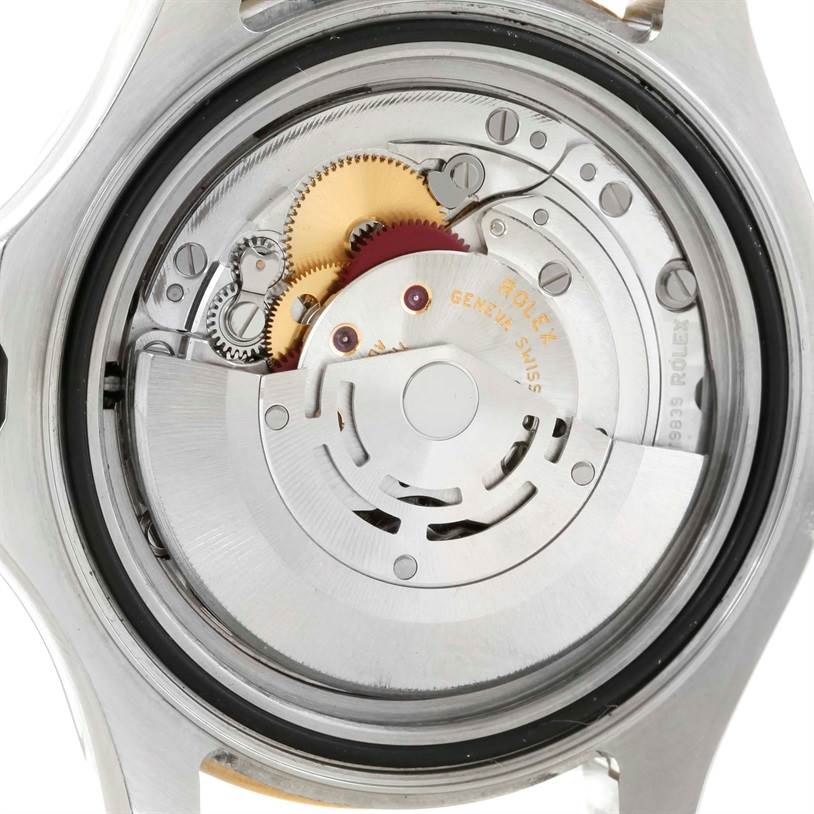 This image shows the inner mechanism and movement of a Rolex Yacht-Master 16623 Men's Stainless Steel Grey Dial 16623 Men's Stainless Steel Grey Dial watch from a rear angle.