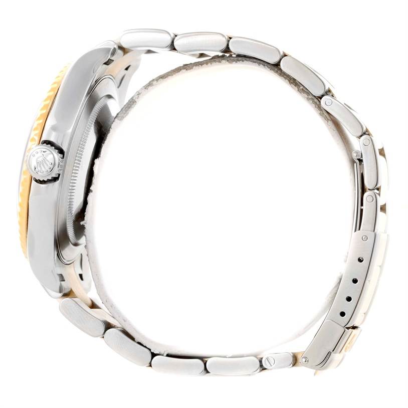 The image shows a side view of a Rolex Yacht-Master 16623 Men's Stainless Steel Grey Dial 16623 Men's Stainless Steel Grey Dial watch, highlighting the crown, bezel, and metal bracelet.