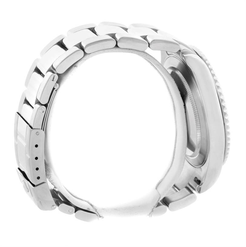 The image shows a side profile of a Rolex Yacht-Master 16622 Men's Stainless Steel Silver Dial 16622 Men's Stainless Steel Silver Dial watch, focusing on the bracelet and the case.