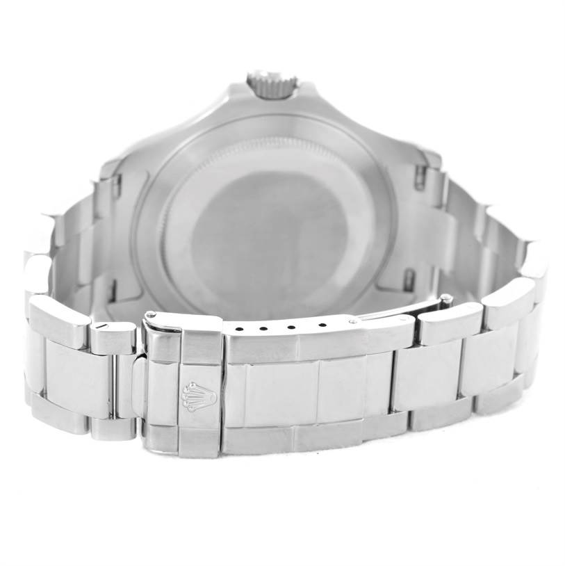 The image shows the back view of a Rolex Yacht-Master 16622 Men's Stainless Steel Silver Dial 16622 Men's Stainless Steel Silver Dial watch, highlighting its clasp and bracelet.