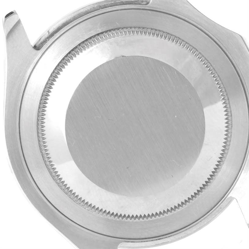 The image shows the back case of a Rolex Yacht-Master 16622 Men's Stainless Steel Silver Dial 16622 Men's Stainless Steel Silver Dial watch from a top-down angle.