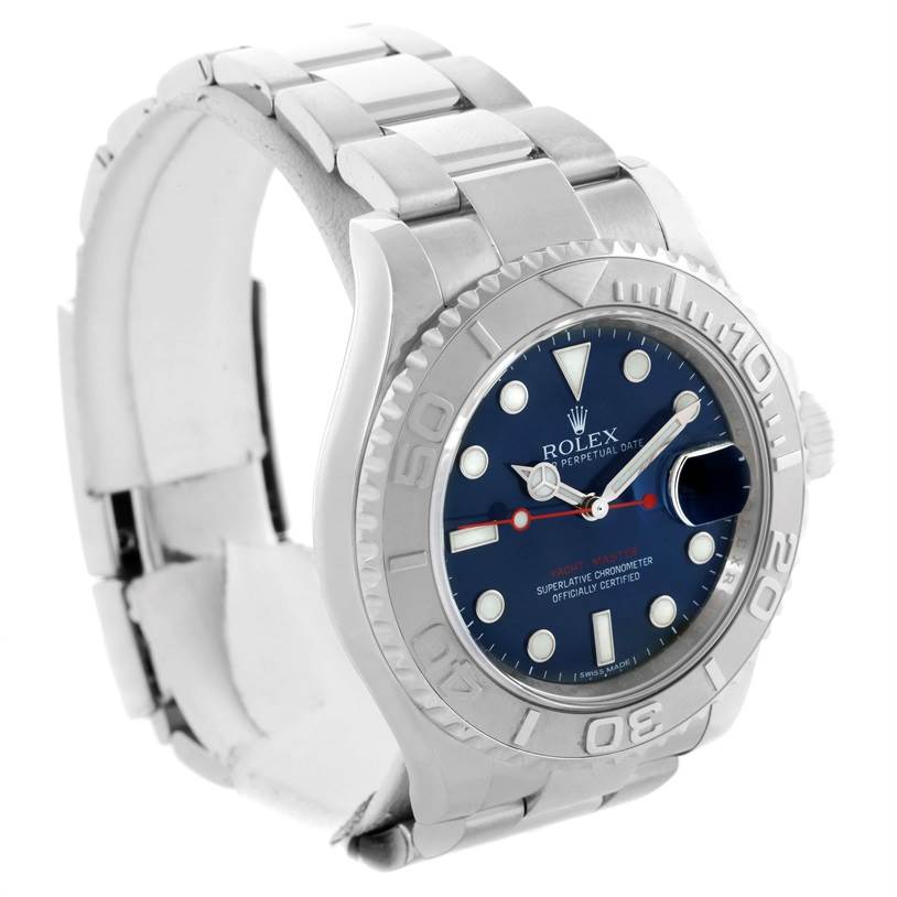 The Yacht-Master Rolex watch is shown at a slightly tilted perspective, displaying the face, bezel, and a portion of the bracelet.