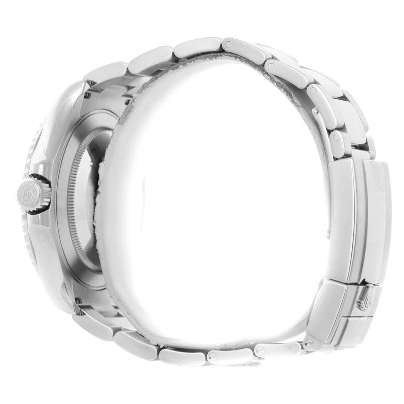 The image shows a side view of the Rolex Yacht-Master 116622 Men's Stainless Steel Blue Dial 116622 Men's Stainless Steel Blue Dial watch, focusing on its case, crown, and metal bracelet.