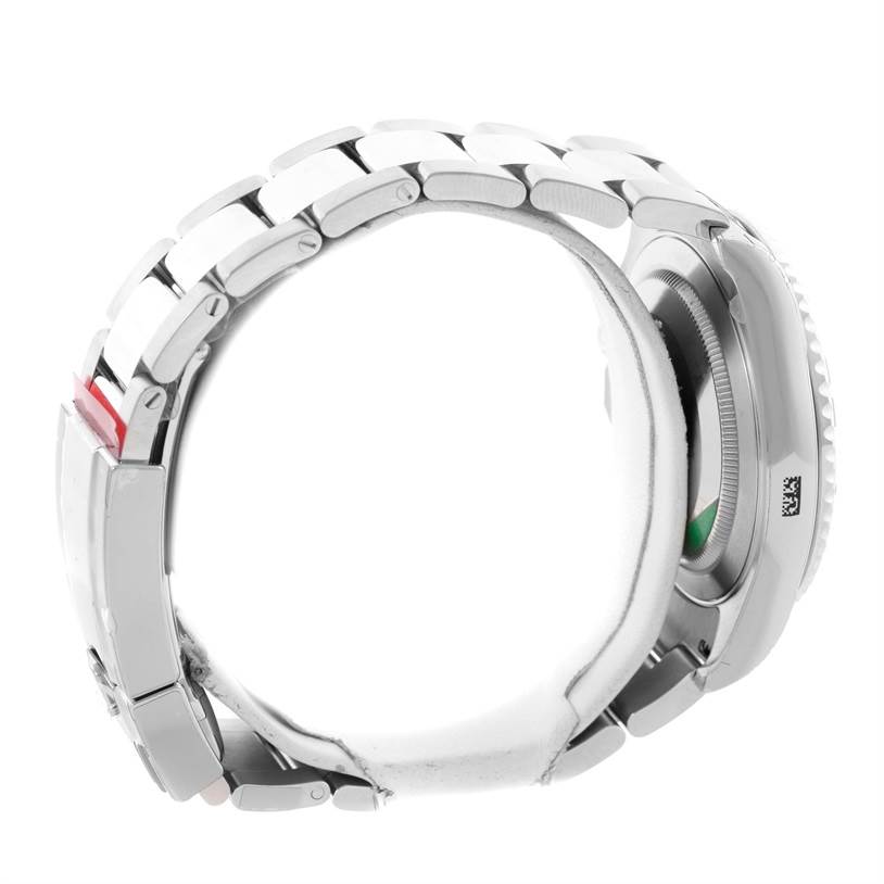 This image shows the side view of a Rolex Yacht-Master 116622 Men's Stainless Steel Blue Dial 116622 Men's Stainless Steel Blue Dial watch, focusing on the bracelet and the edge of the case and bezel.