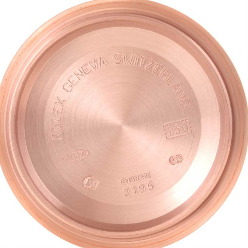 This image shows the inside case back of a Rolex Yacht-Master 116655 Men's Rose Gold Black Dial 116655 Men's Rose Gold Black Dial watch, inscribed with branding and material details.