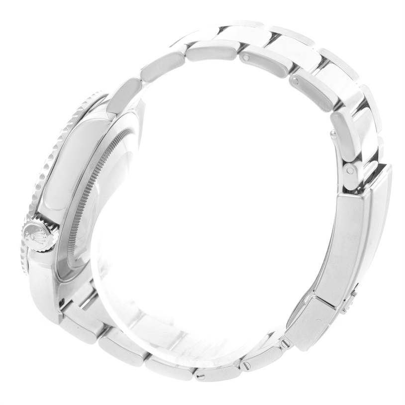 This image shows a side view of the Rolex Yacht-Master 116622 Men's Stainless Steel Blue Dial 116622 Men's Stainless Steel Blue Dial watch, highlighting the bracelet and crown.