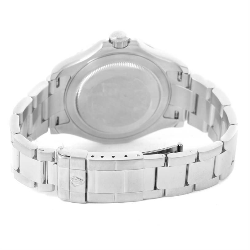The image shows the back and clasp of a Rolex Yacht-Master 16622 Men's Stainless Steel Silver Dial 16622 Men's Stainless Steel Silver Dial watch with its stainless steel bracelet.