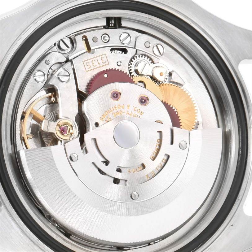The image shows the internal mechanism and intricate components of a Rolex Yacht-Master 16622 Men's Stainless Steel Silver Dial 16622 Men's Stainless Steel Silver Dial watch from a rear-angle close-up.