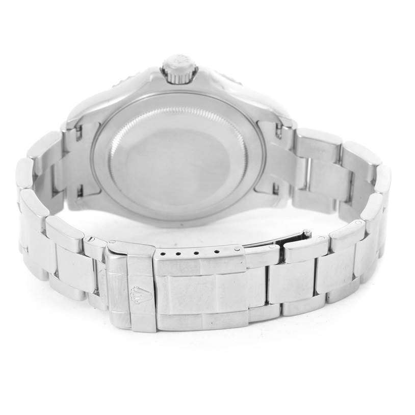 This image shows the back case and bracelet of a Rolex Yacht-Master 16622 Men's Stainless Steel Silver Dial 16622 Men's Stainless Steel Silver Dial watch from a rear angle.