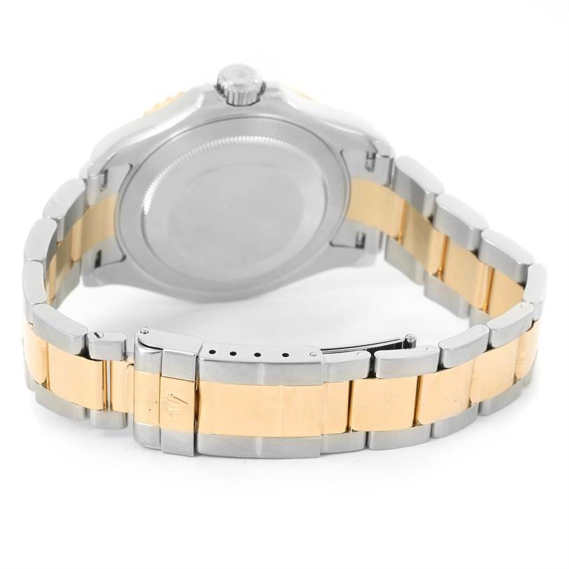 The image shows the back case and bracelet of a Rolex Yacht-Master 16623 Men's Stainless Steel Mother of Pearl Dial 16623 Men's Stainless Steel Mother of Pearl Dial watch at an angle highlighting the clasp and links.