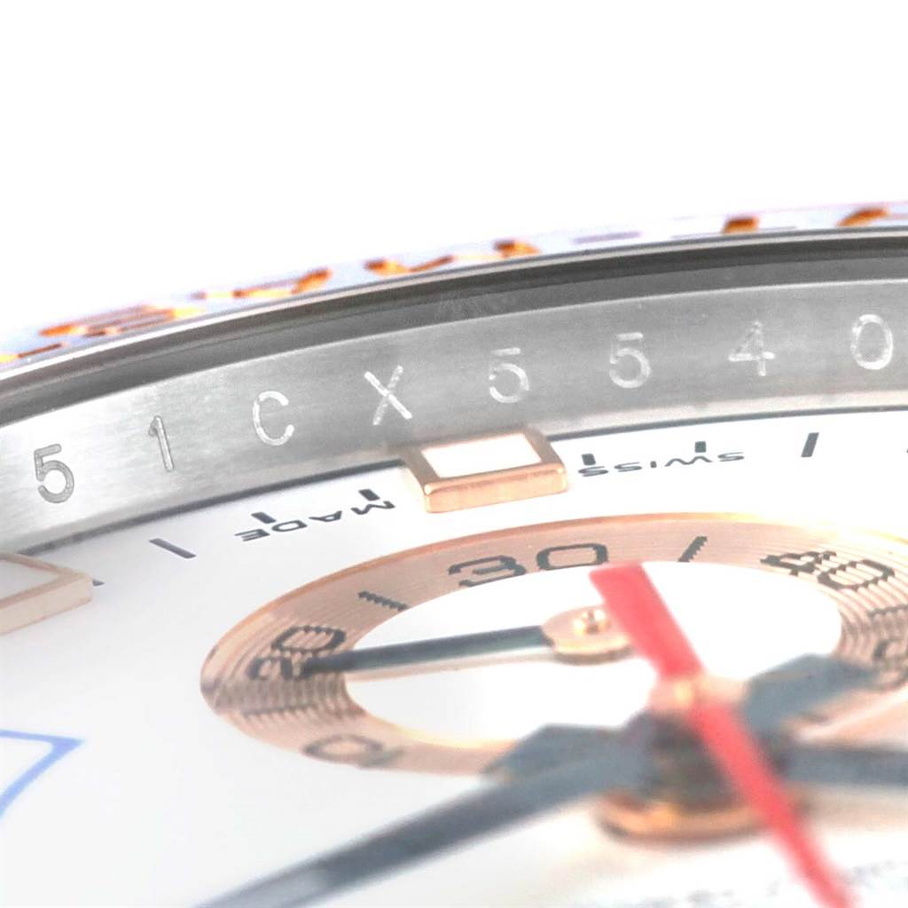 This image shows a close-up of the dial and part of the bezel of a Rolex Yacht-Master 116681 Men
s Steel and Gold (two tone) White Dial 116681 Men
s Steel and Gold (two tone) White Dial watch.