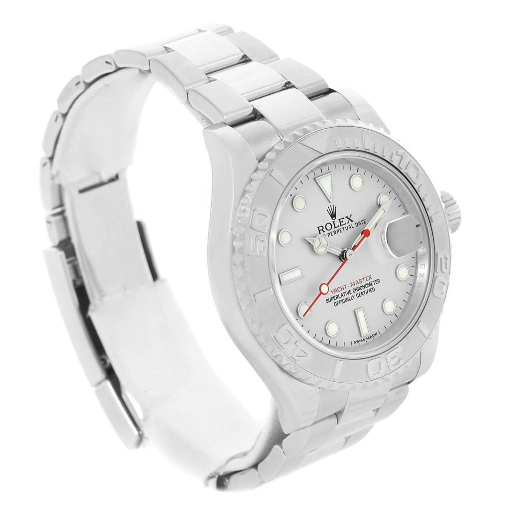 This Rolex Yacht-Master 116622 Men's Stainless Steel Silver Dial 116622 Men's Stainless Steel Silver Dial model watch is shown at a slight angle, highlighting the bezel, dial, and bracelet.