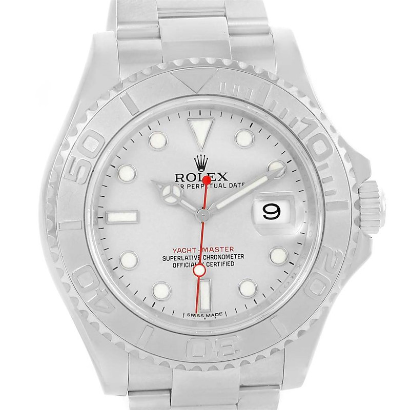 Rolex Yachtmaster Stainless Steel Platinum Dial Watch 116622 Box Papers SwissWatchExpo