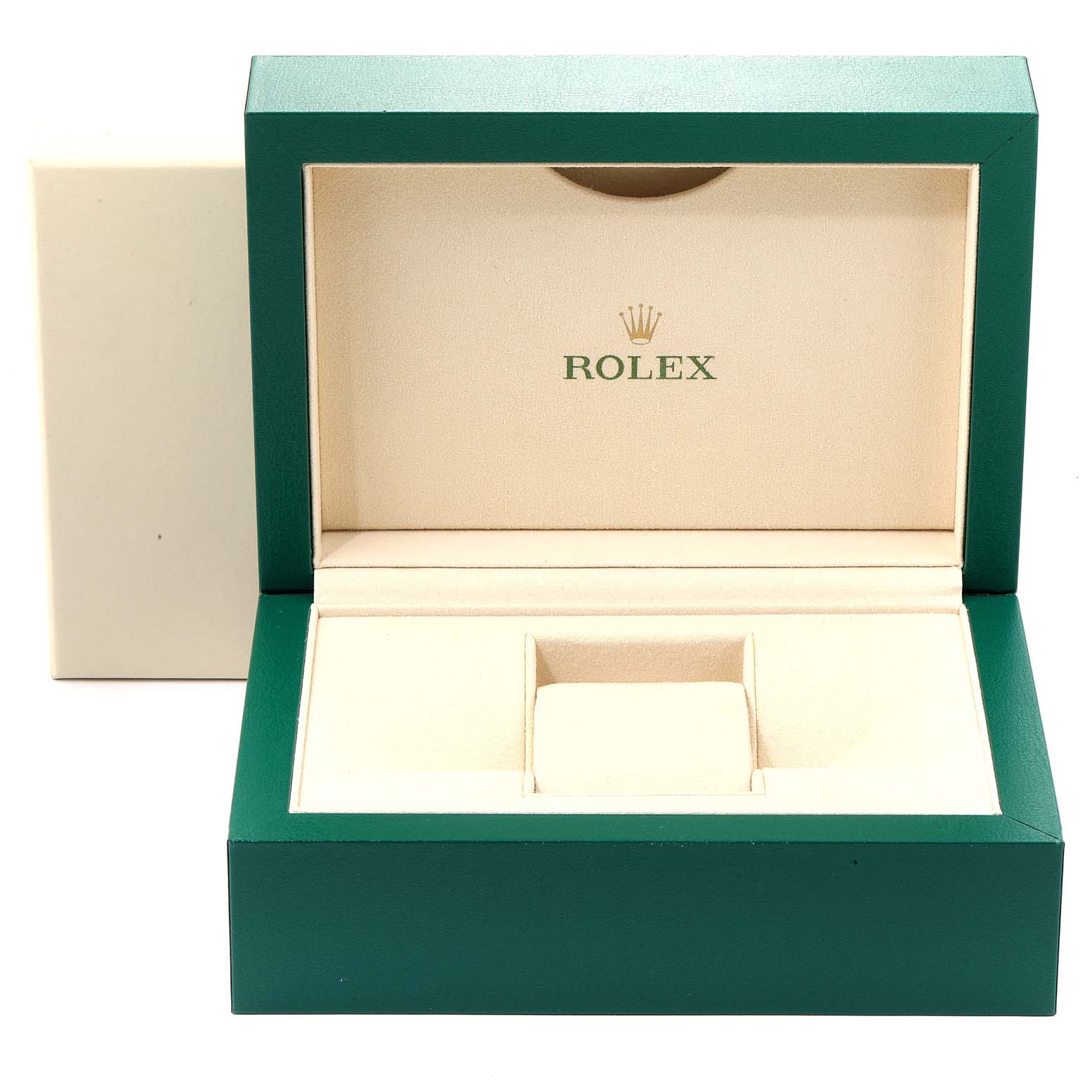 The image shows an open box for a Rolex Yacht-Master 116655 Men's Rose Gold Black Dial 116655 Men's Rose Gold Black Dial watch, displaying the interior and the Rolex logo prominently.