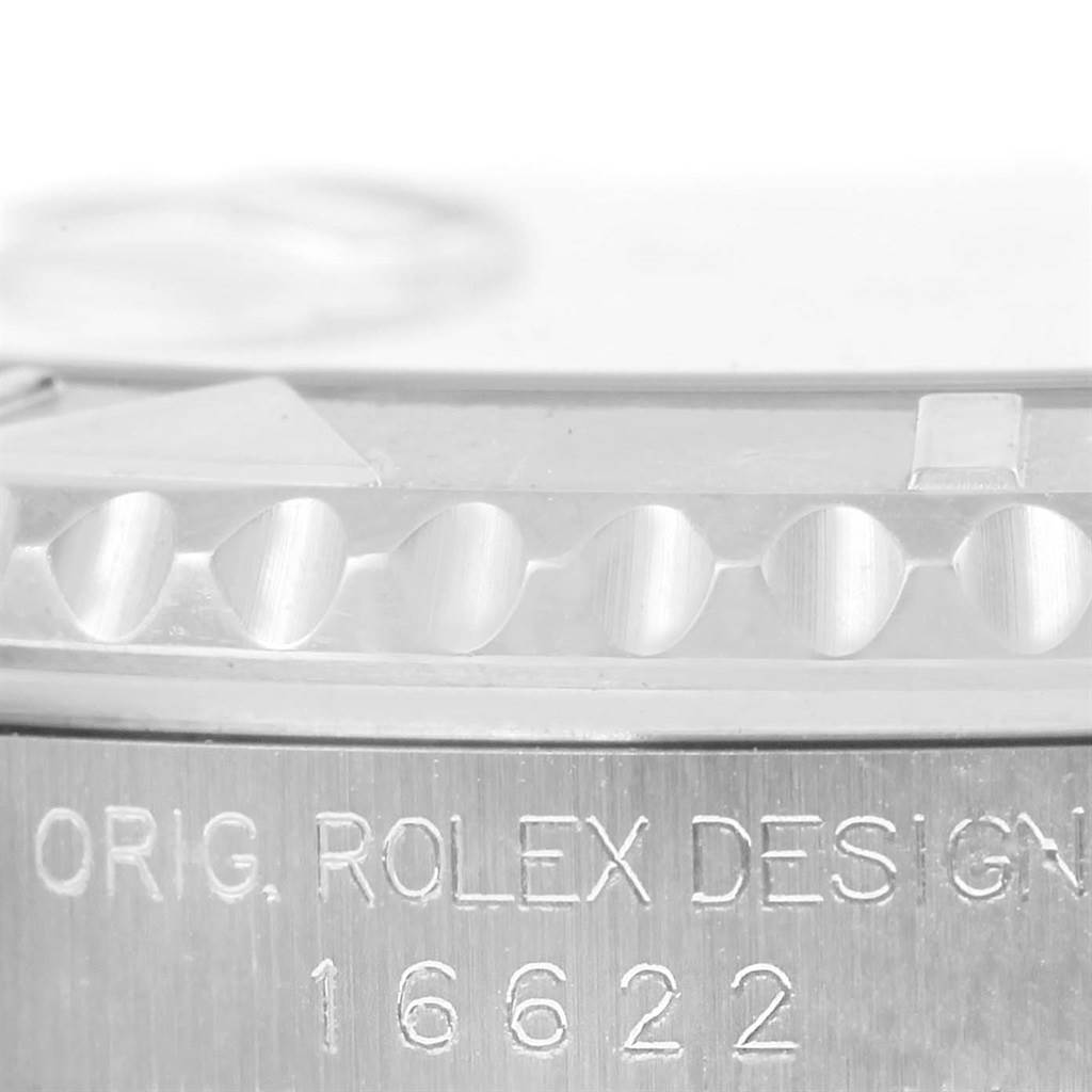 The image shows a close-up of the bezel and side of a Rolex Yacht-Master 16622 Men's Stainless Steel Silver Dial 16622 Men's Stainless Steel Silver Dial watch, highlighting the model number 16622.