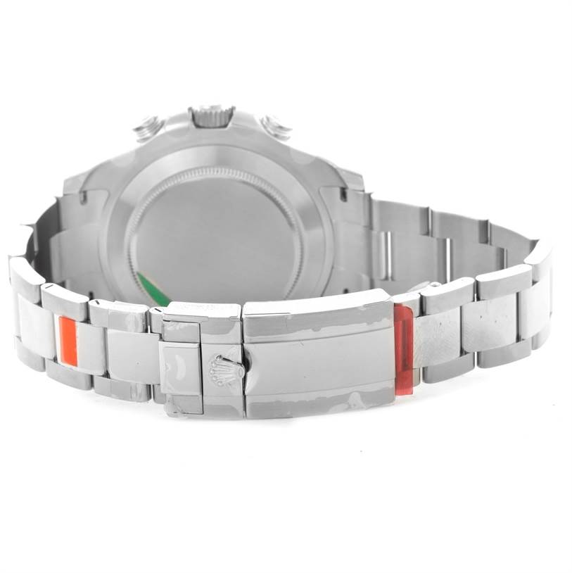 The image shows the back view of a Rolex Yacht-Master 116680 Men's Stainless Steel White Dial 116680 Men's Stainless Steel White Dial watch, highlighting the case back and bracelet clasp.