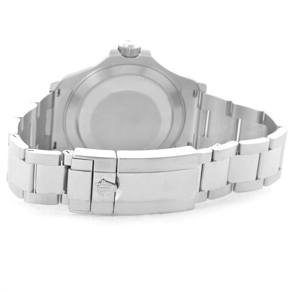 The image shows the back and clasp of a Rolex Yacht-Master 116622 Men's Stainless Steel Blue Dial 116622 Men's Stainless Steel Blue Dial watch, highlighting the bracelet and case back.