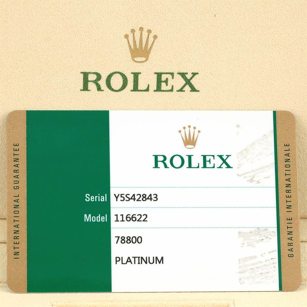 This is an image of a Rolex guarantee card for the Yacht-Master model, displaying serial and model numbers.