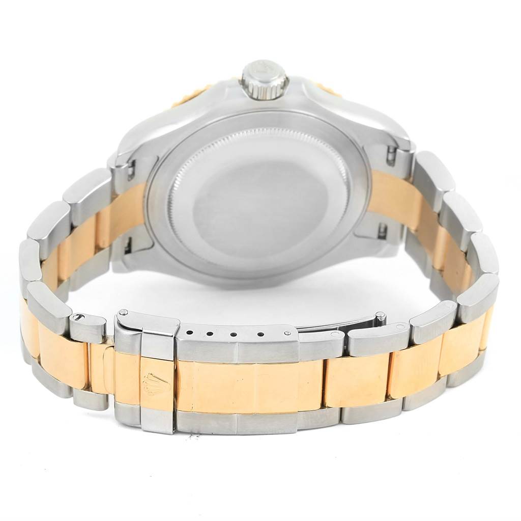 This image shows the back casing and bracelet of a Rolex Yacht-Master 16623 Men's Stainless Steel Mother of Pearl Dial 16623 Men's Stainless Steel Mother of Pearl Dial watch, focusing on the clasp and links.