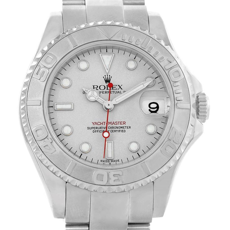 Rolex Yachtmaster Midsize Steel Platinum Dial Unisex Watch 168622 SwissWatchExpo