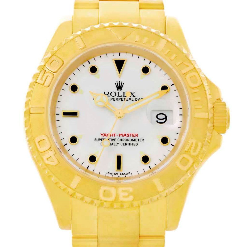 Rolex Yachtmaster 18K Yellow Gold White Dial Mens Watch 16628 SwissWatchExpo