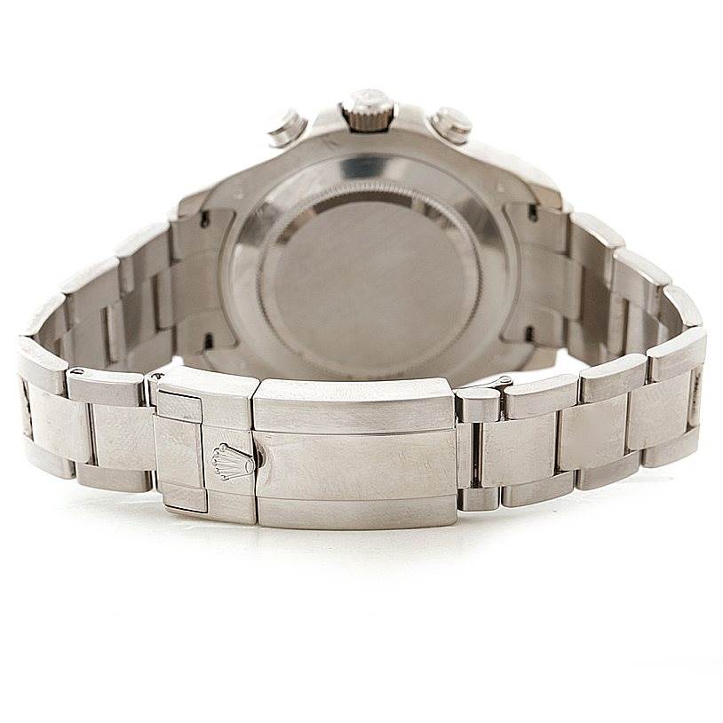 This image shows the back case and bracelet clasp of the Rolex Yacht-Master 116689 Men
s White Gold White Dial 116689 Men
s White Gold White Dial watch from a rear angle.