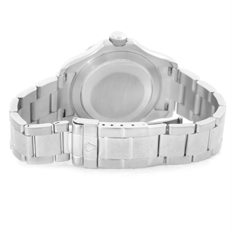 The image shows the back view of a Rolex Yacht-Master 16622 Men's Stainless Steel Silver Dial 16622 Men's Stainless Steel Silver Dial watch, highlighting the clasp and bracelet.