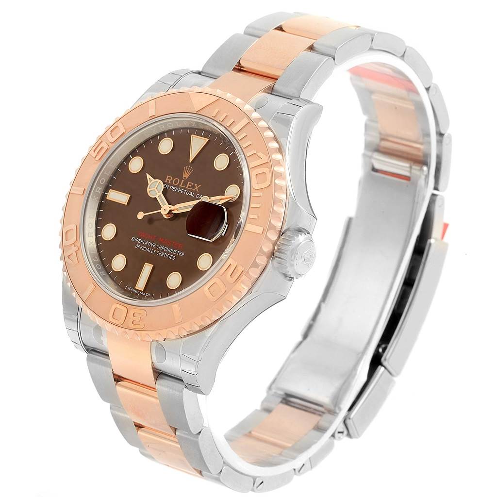 The image shows a Rolex Yacht-Master 116621 Men's Stainless Steel Brown Dial 116621 Men's Stainless Steel Brown Dial watch at a three-quarter angle highlighting the bezel, dial, case, crown, and bracelet.