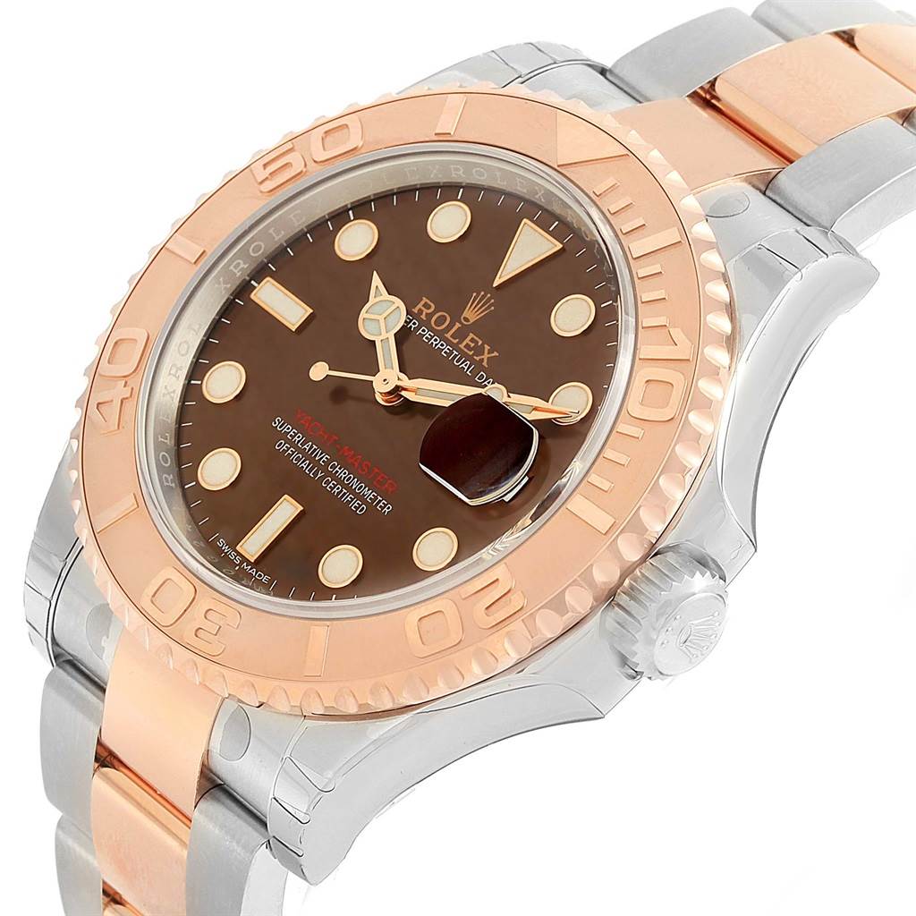 The image shows a close-up view of the Rolex Yacht-Master 116621 Men's Stainless Steel Brown Dial 116621 Men's Stainless Steel Brown Dial watch, highlighting its dial, bezel, and part of the bracelet.