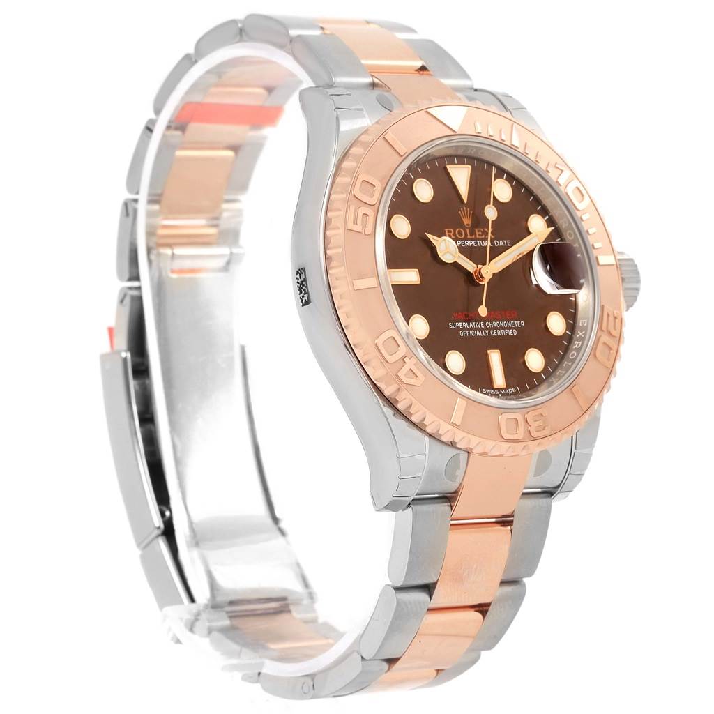 The image shows a side view of the Rolex Yacht-Master 116621 Men's Stainless Steel Brown Dial 116621 Men's Stainless Steel Brown Dial watch, highlighting the dial, bezel, and part of the bracelet.
