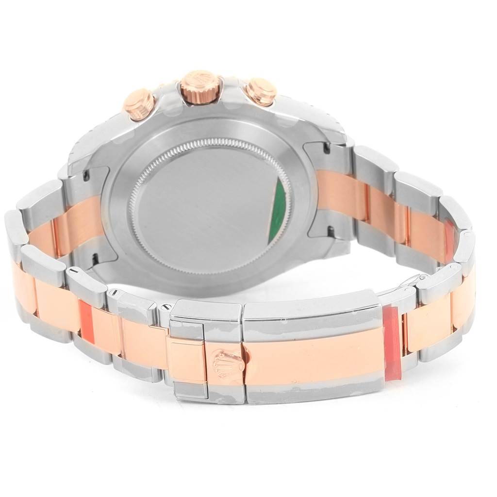 This image shows the back angle of a Rolex Yacht-Master 116681 Men's Steel and Gold (two tone) White Dial 116681 Men's Steel and Gold (two tone) White Dial watch, highlighting the clasp, bracelet, case back, and crown.