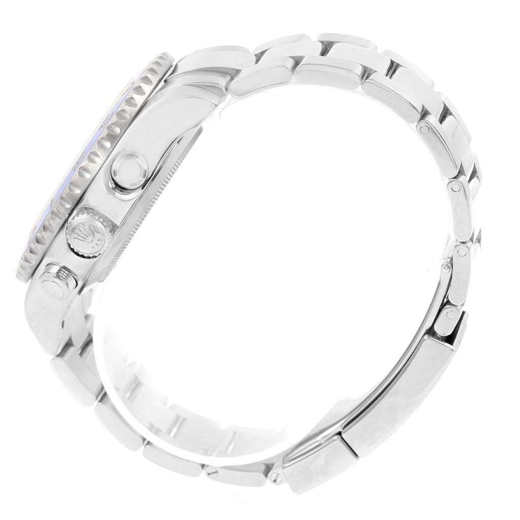 This image shows the side profile of a Rolex Yacht-Master 116680 Men's Stainless Steel White Dial 116680 Men's Stainless Steel White Dial watch, highlighting the crown, bezel, and bracelet.